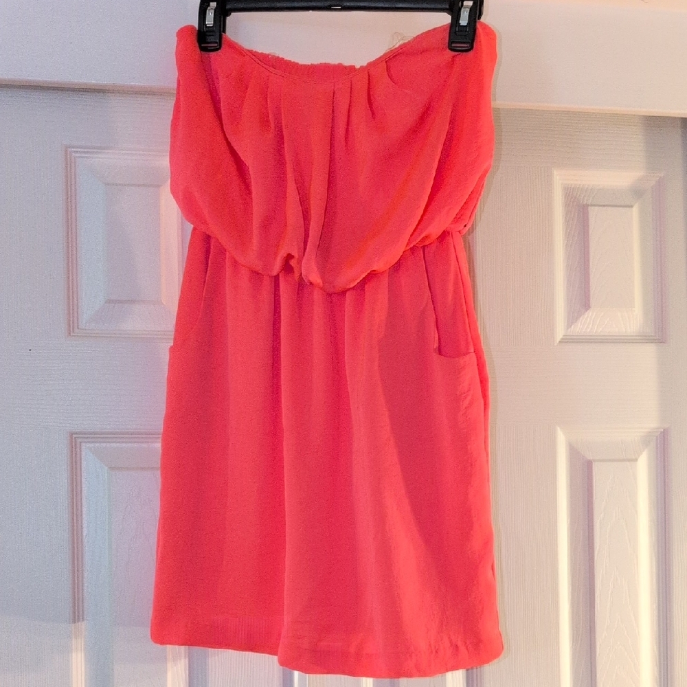 Strapless Coral Dress With Pockets!